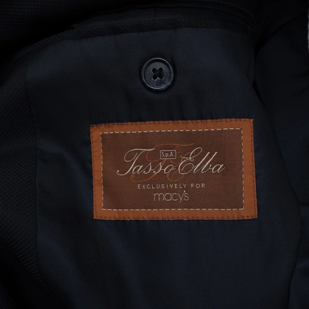 Tasso Elba Mens Navy Blue Two Button Blazer Sport Coat Size 46R 10TE2271
